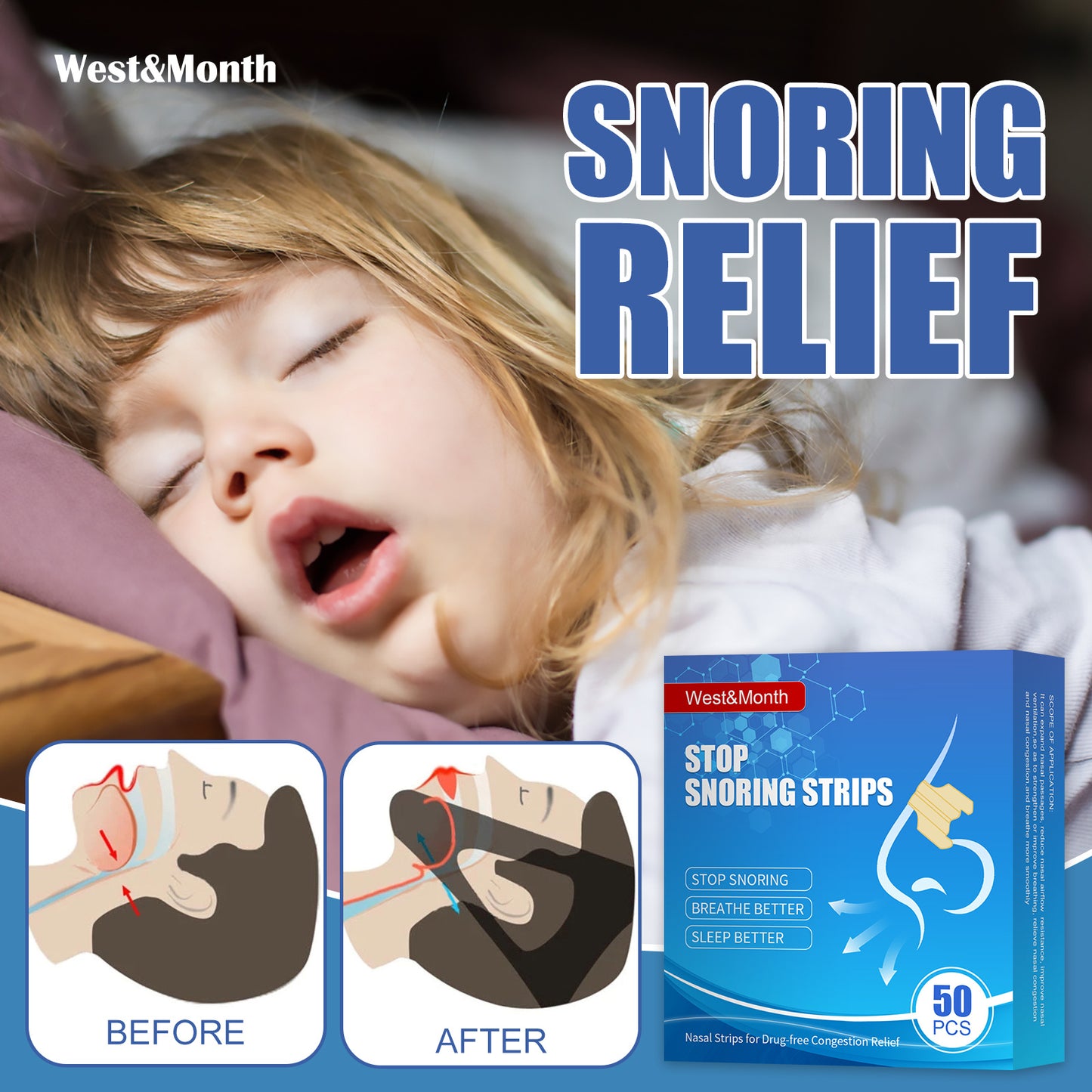 West&Month Nasal Ventilator Nasal Strip Anti-snoring Unclogging Airway Anti-snoring Stop Snoring Strip Care